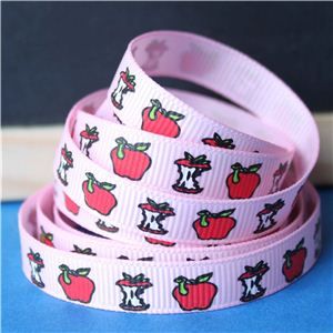 Back to School Ribbons - 10mm Apple & Worm/Pink